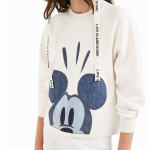 Desigual White Sweater with Blue Mouse Design